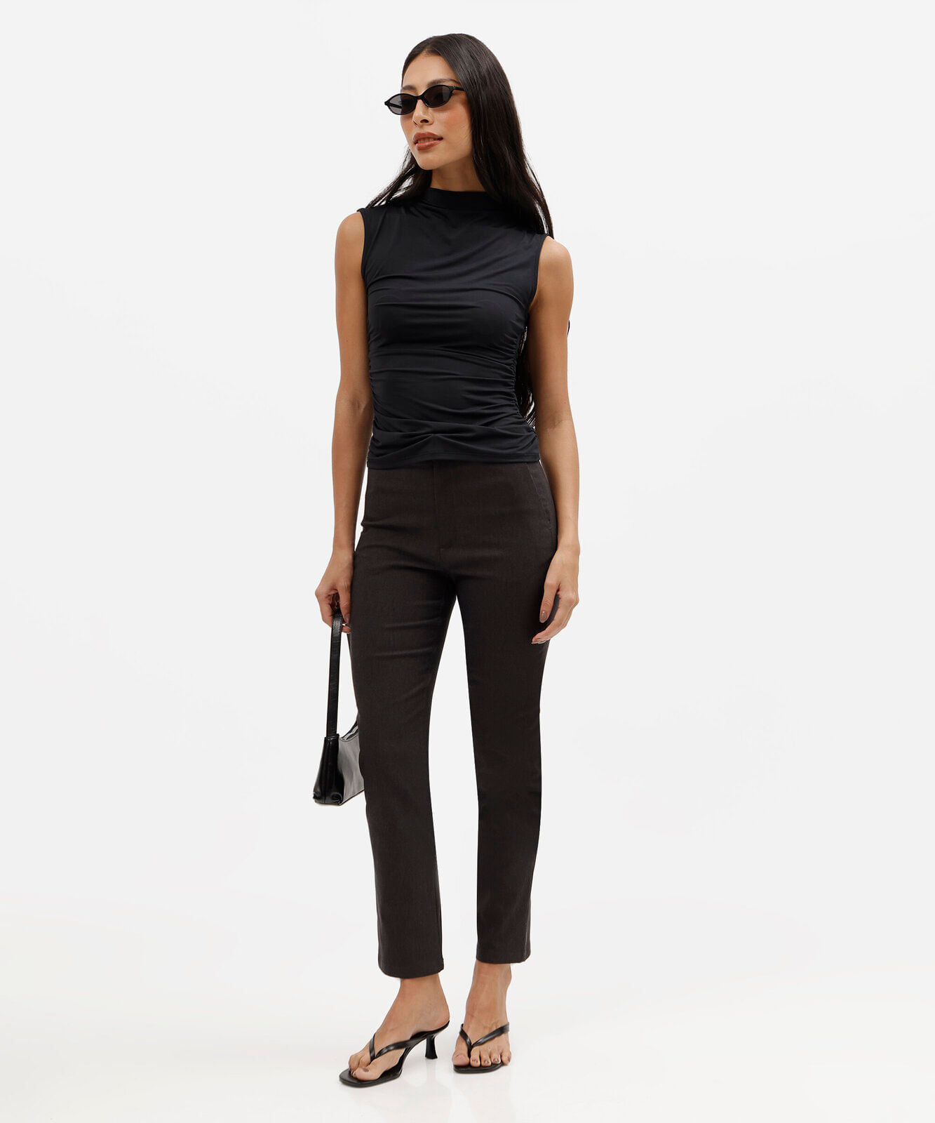 calça skinny feminina com viscose cintura alta cinza