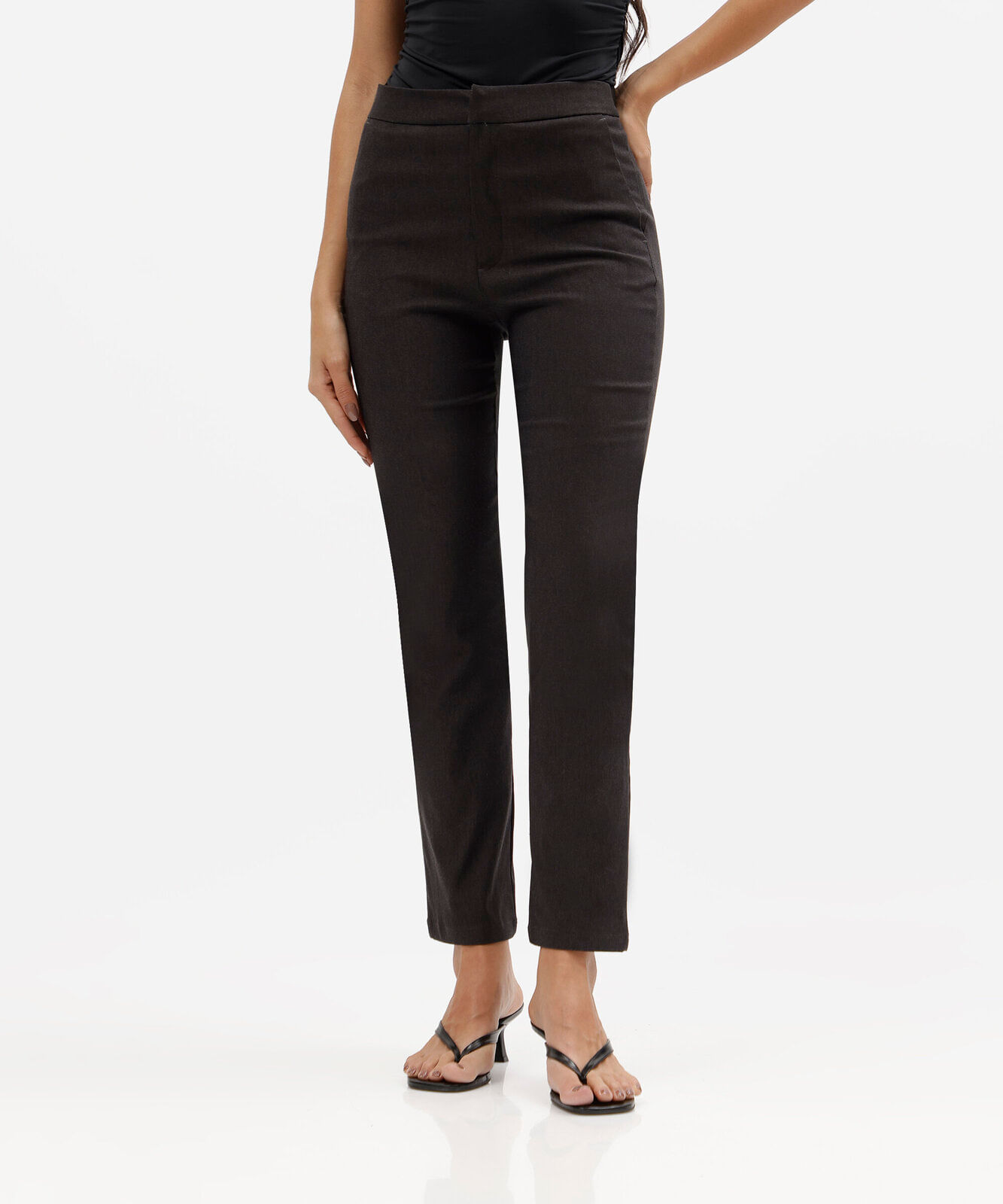 calça skinny feminina com viscose cintura alta cinza