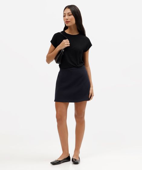 short saia feminino de alfaiataria cintura alta azul