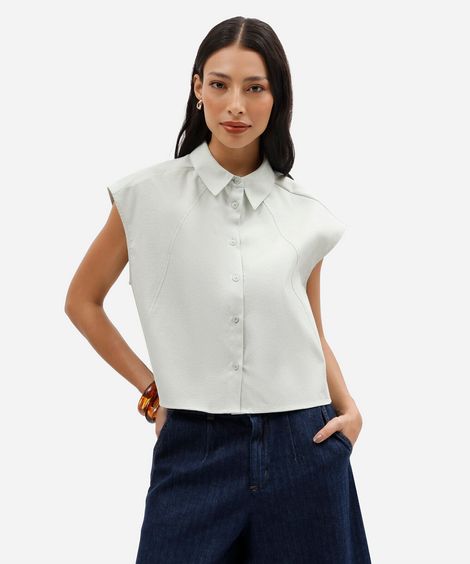 camisa feminina com algodão e recortes verde