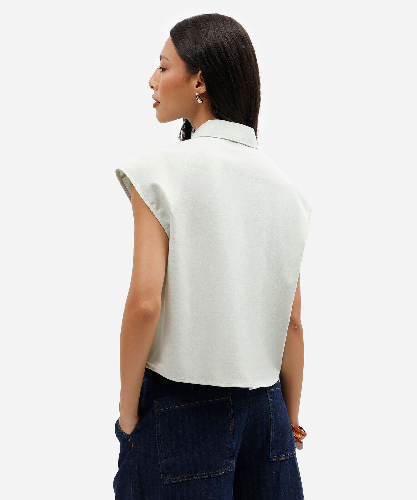 camisa feminina com algodão e recortes verde