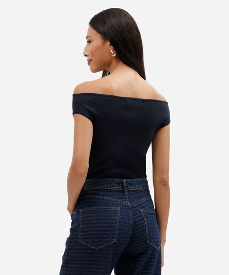 blusa feminina de tricot ombro a ombro azul
