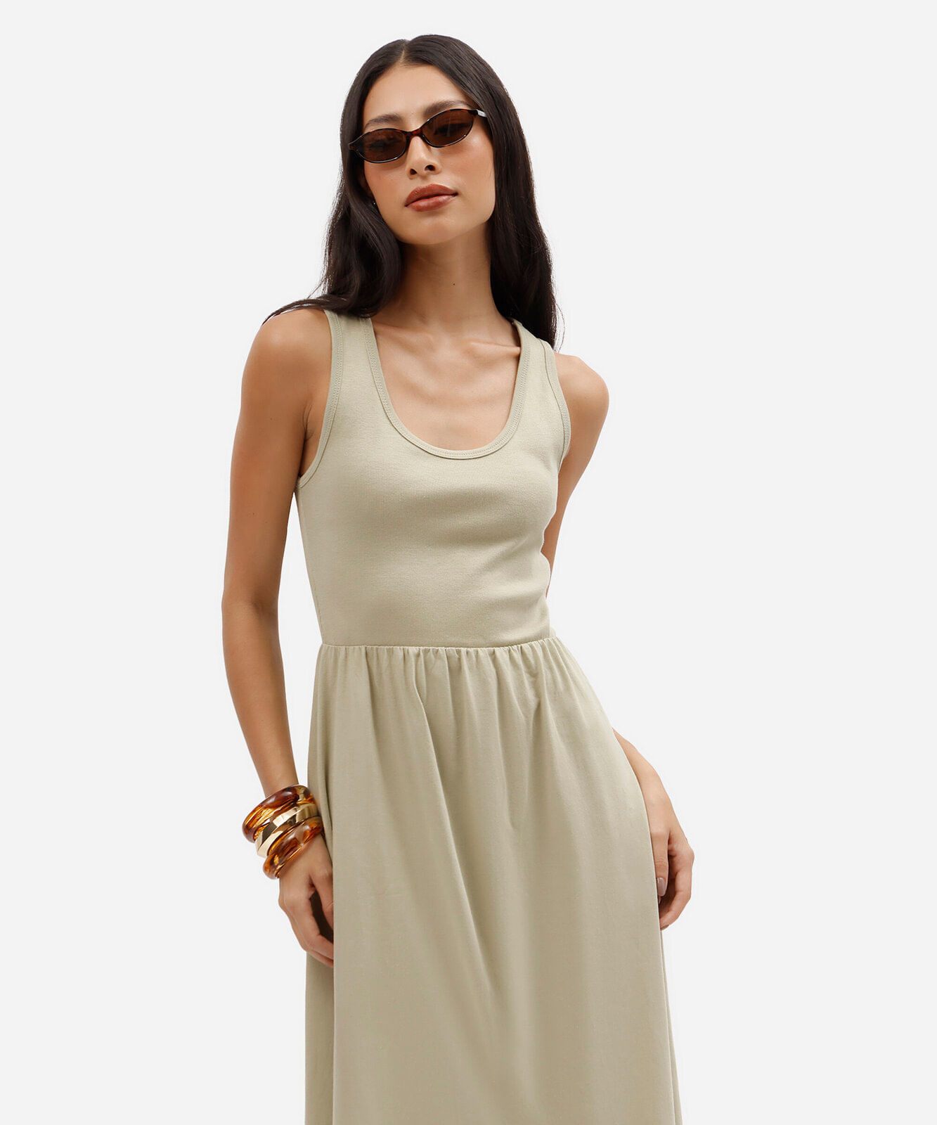 vestido midi feminino de algodão verde