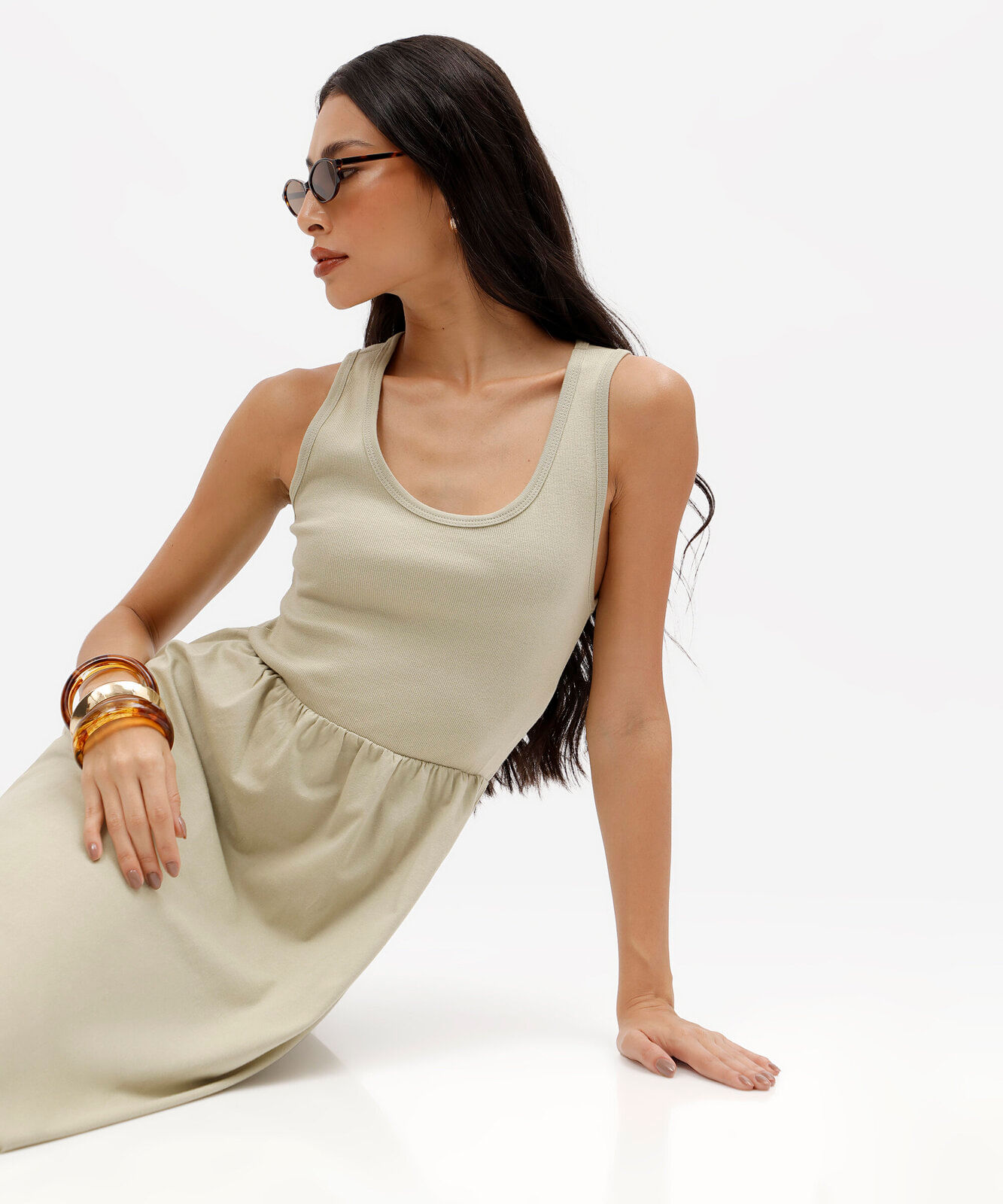 vestido midi feminino de algodão verde