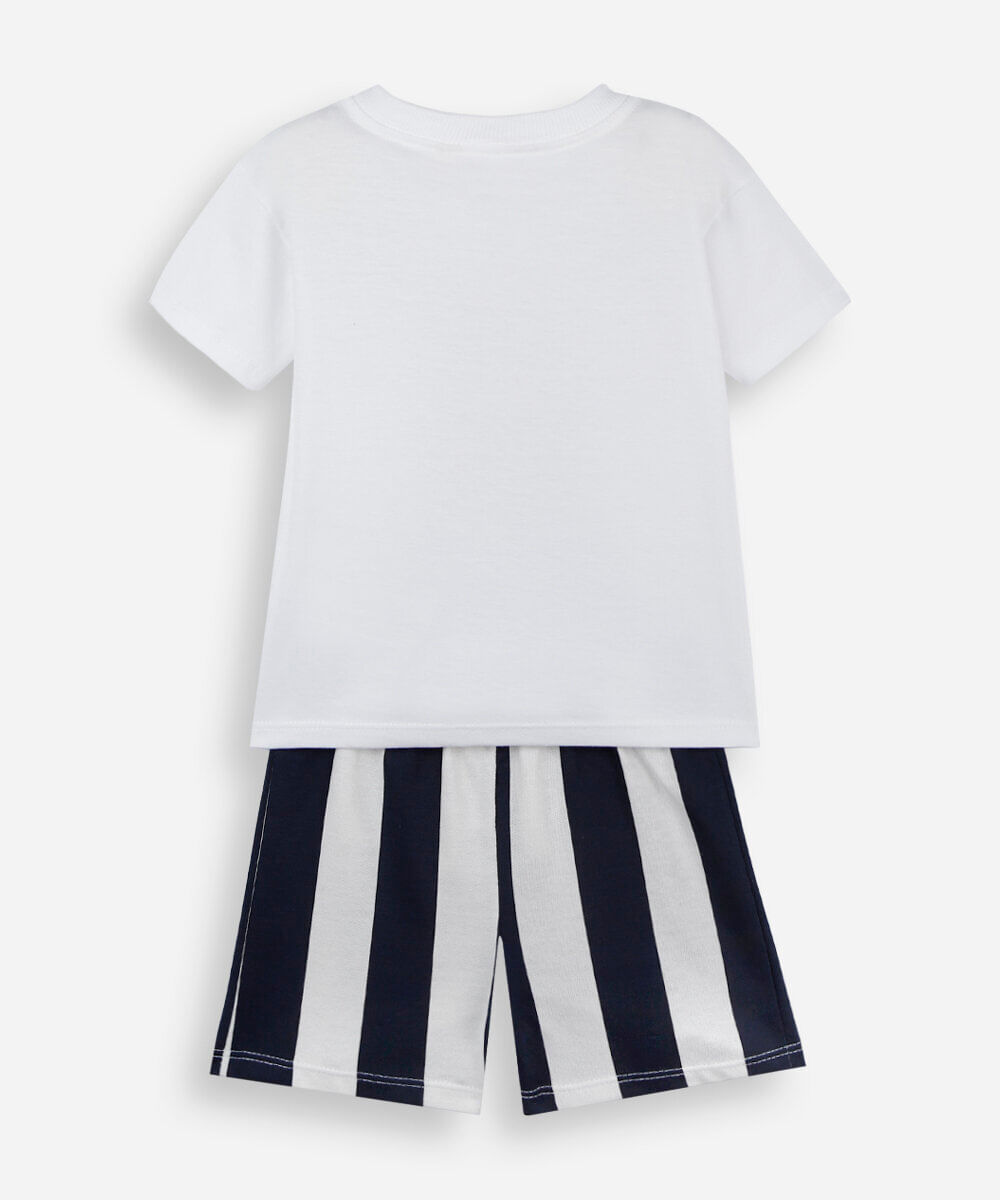 conjunto curto infantil de algodão listrado off white