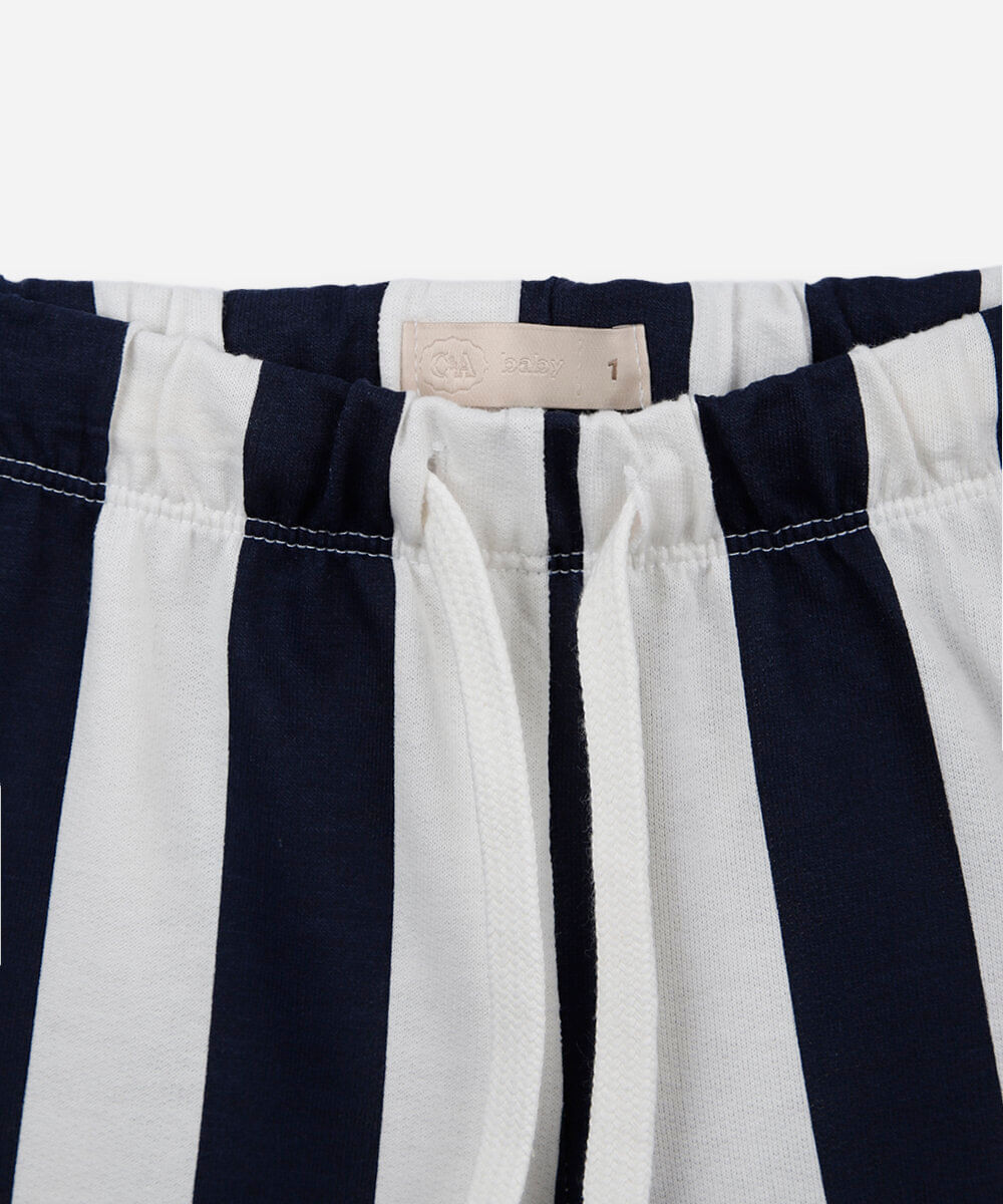 conjunto curto infantil de algodão listrado off white