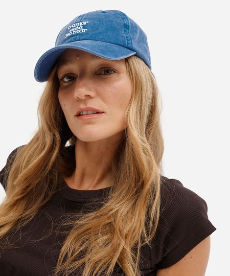 boné aba curva feminino de sarja bordado estonado azul