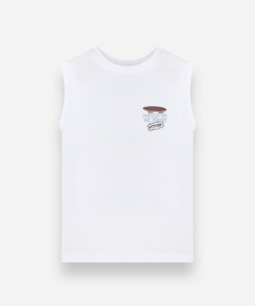 regata infantil de algodão estampada off white