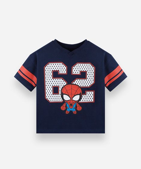 camiseta oversized infantil de algodão gola v manga curta homem aranha azul