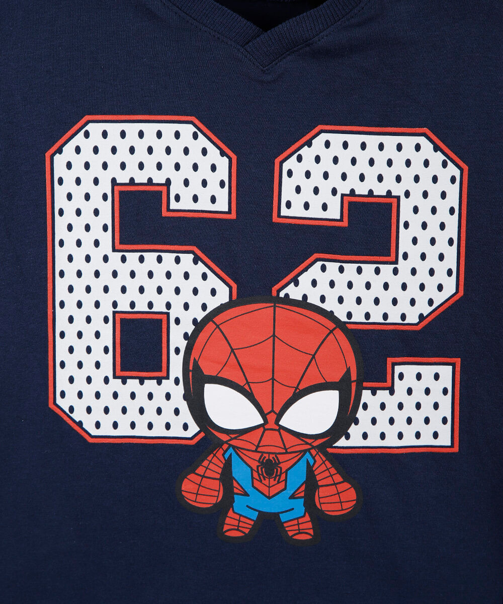 camiseta oversized infantil de algodão gola v manga curta homem aranha azul