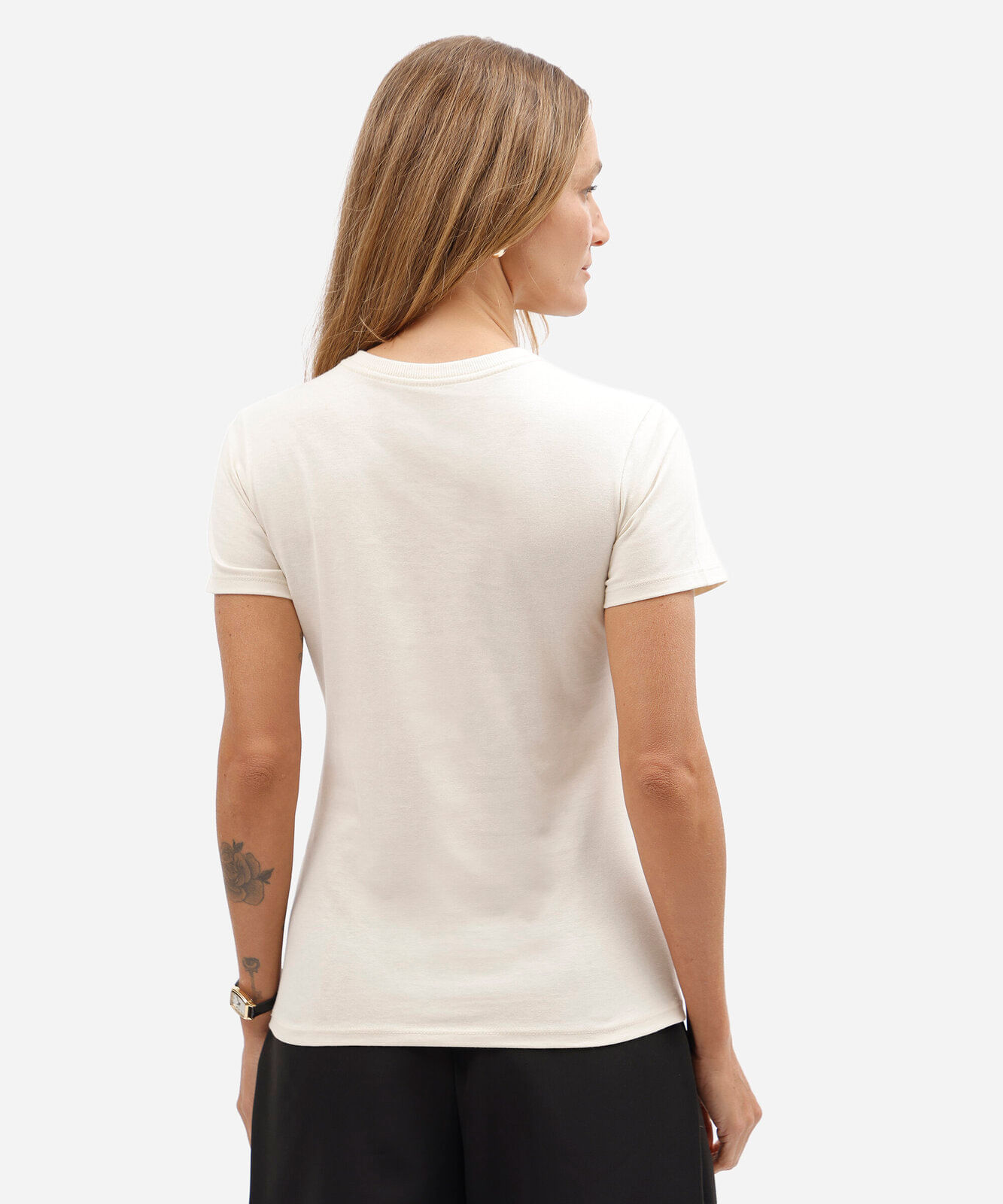 camiseta slim feminina de algodão manga curta estampada básica off white