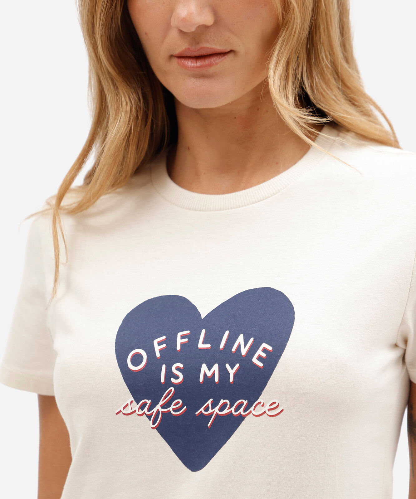 camiseta slim feminina de algodão manga curta estampada básica off white