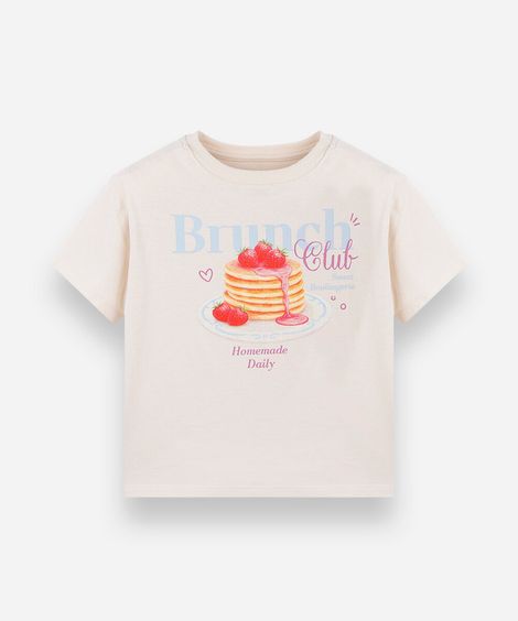 camiseta infantil de algodão manga curta estampada off white