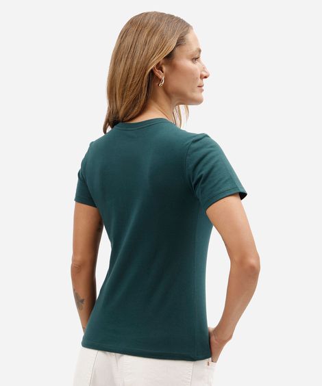 camiseta slim feminina de algodão manga curta estampada básica verde