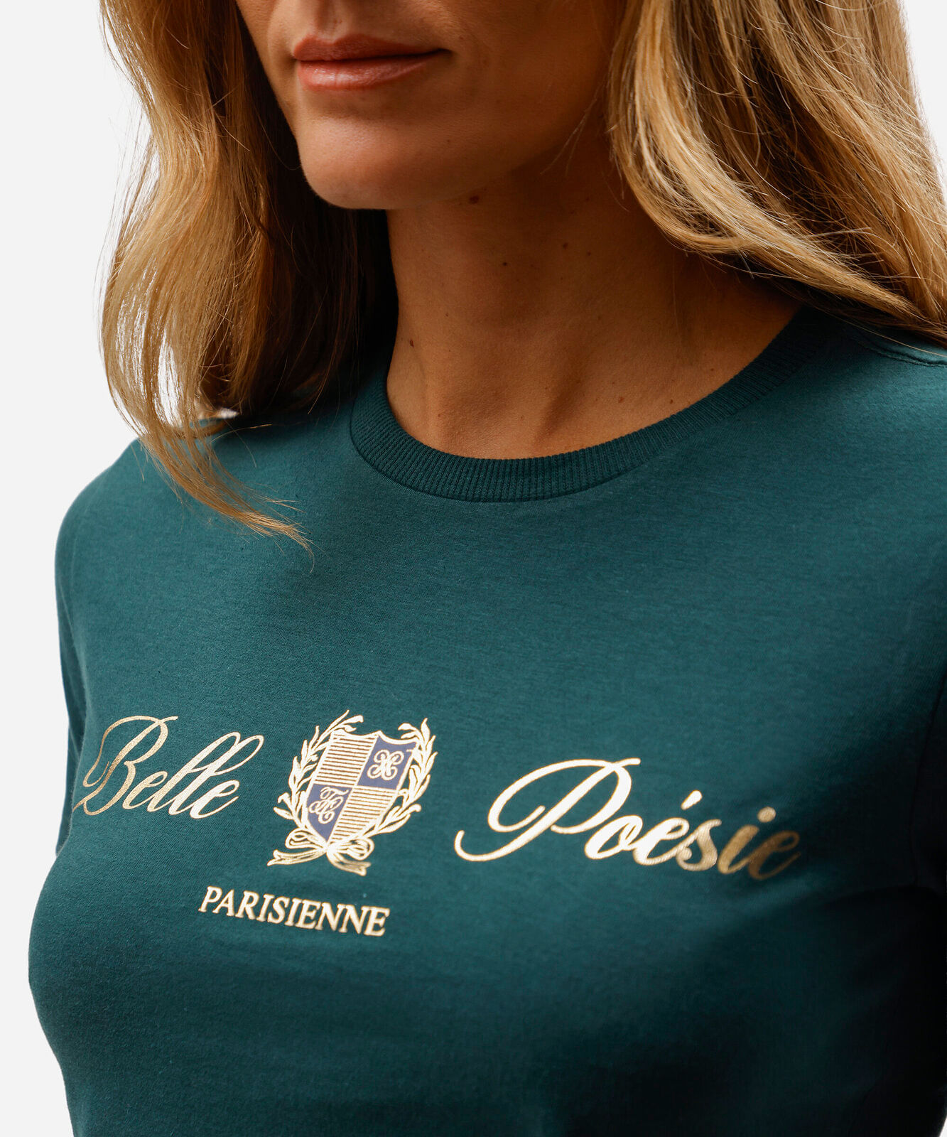 camiseta slim feminina de algodão manga curta estampada básica verde