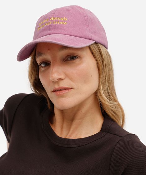 boné aba curva feminino de sarja bordado estonado rosa