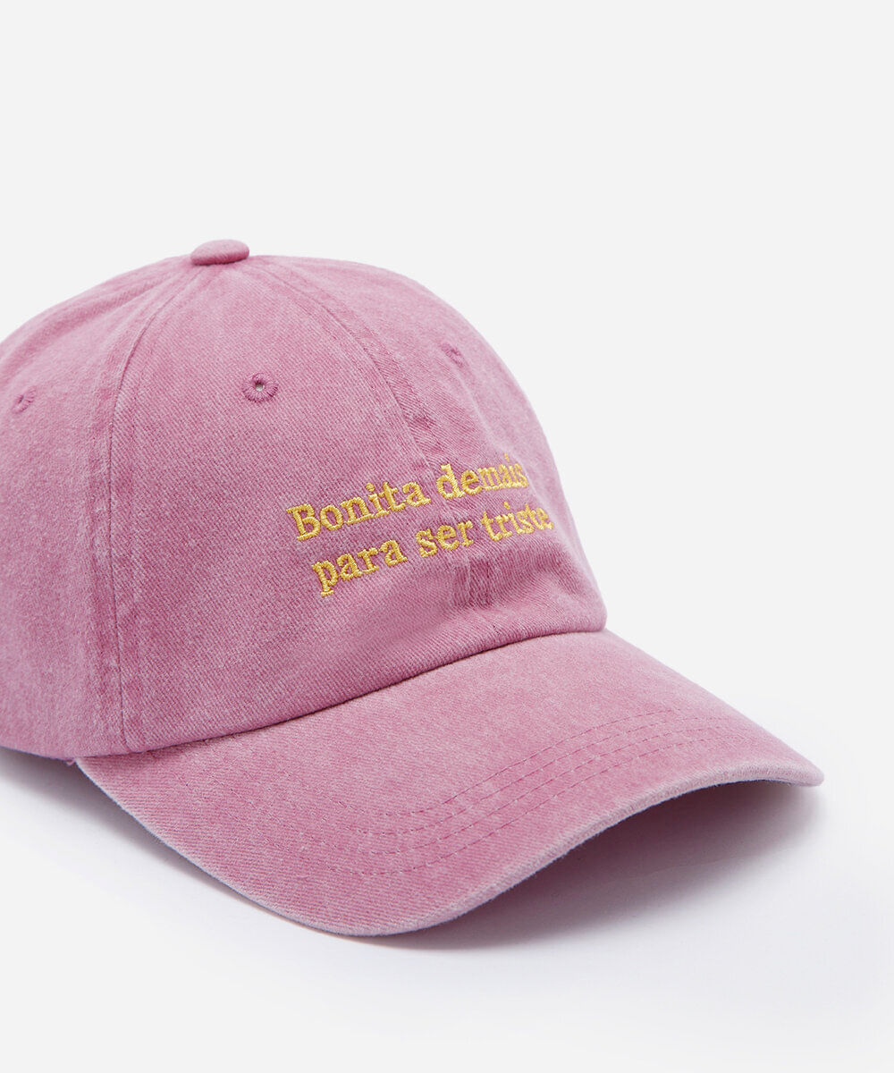 boné aba curva feminino de sarja bordado estonado rosa