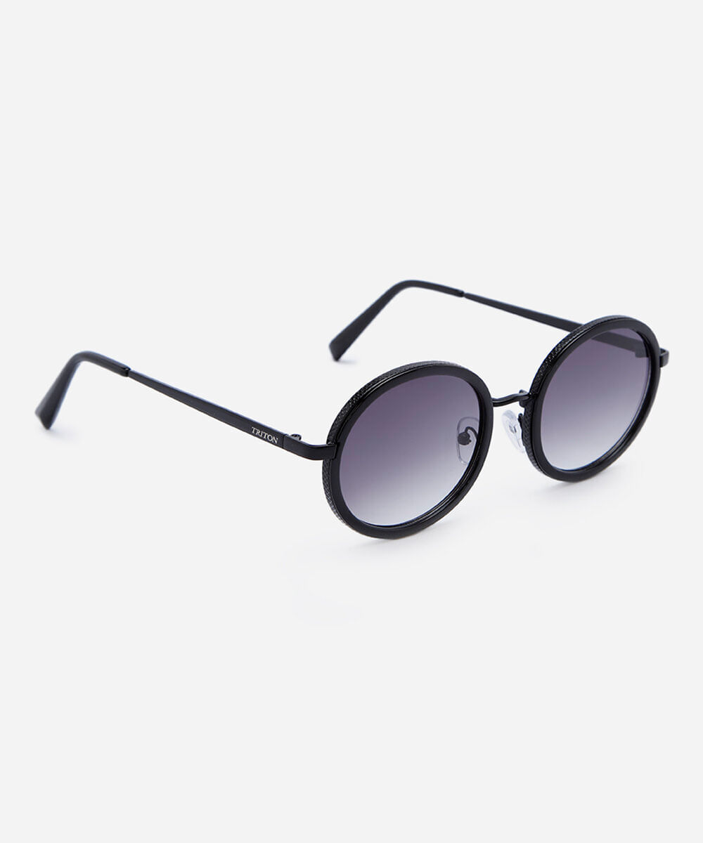 óculos de sol feminino redondo de metal triton preto