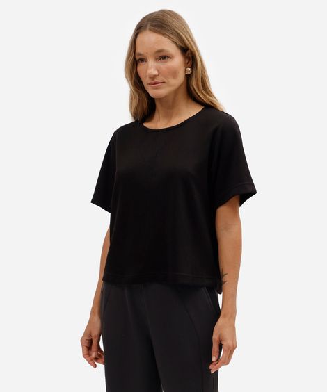 blusa feminina com viscose manga curta scuba básica preta