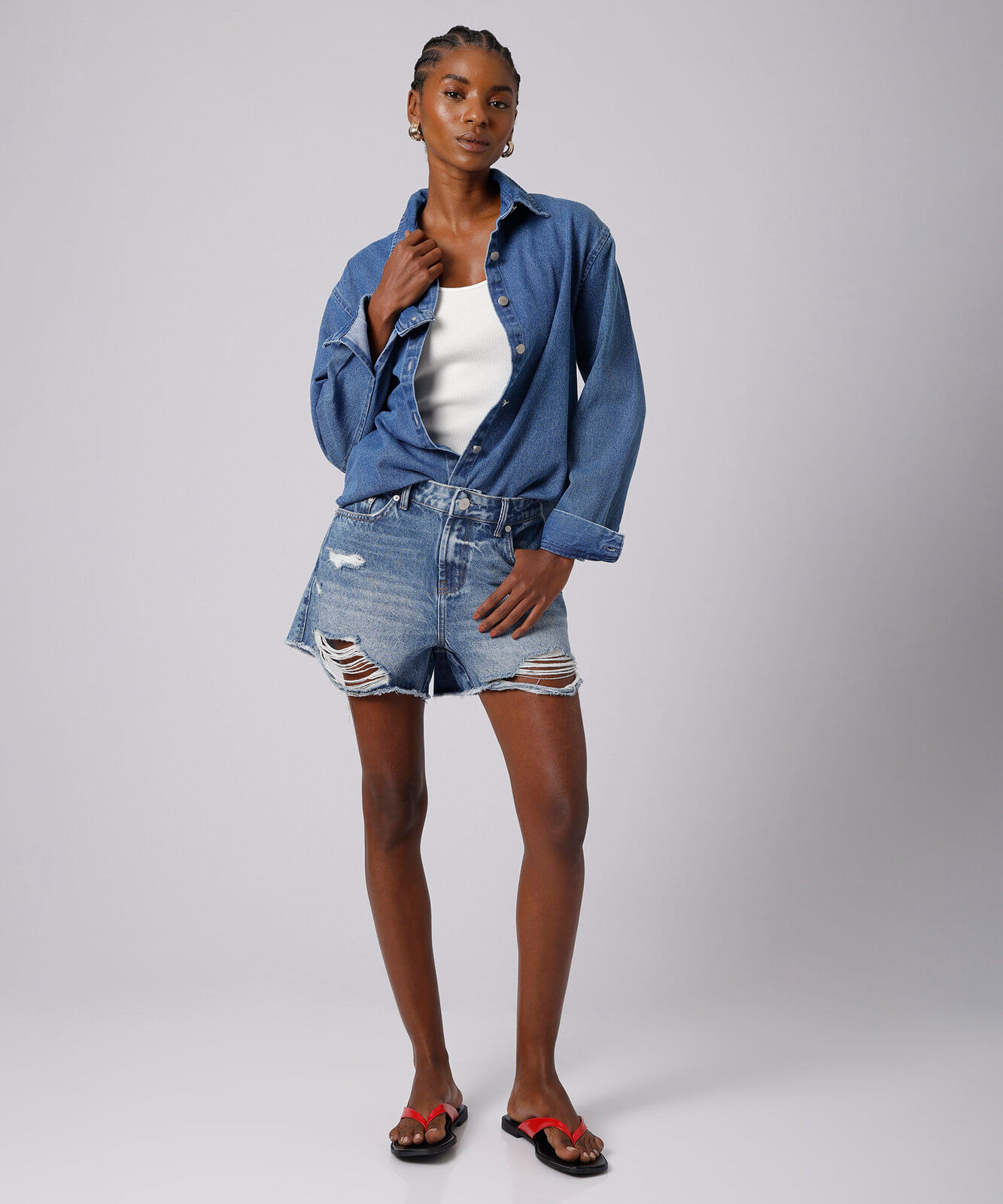 camisa feminina jeans manga longa mindset azul