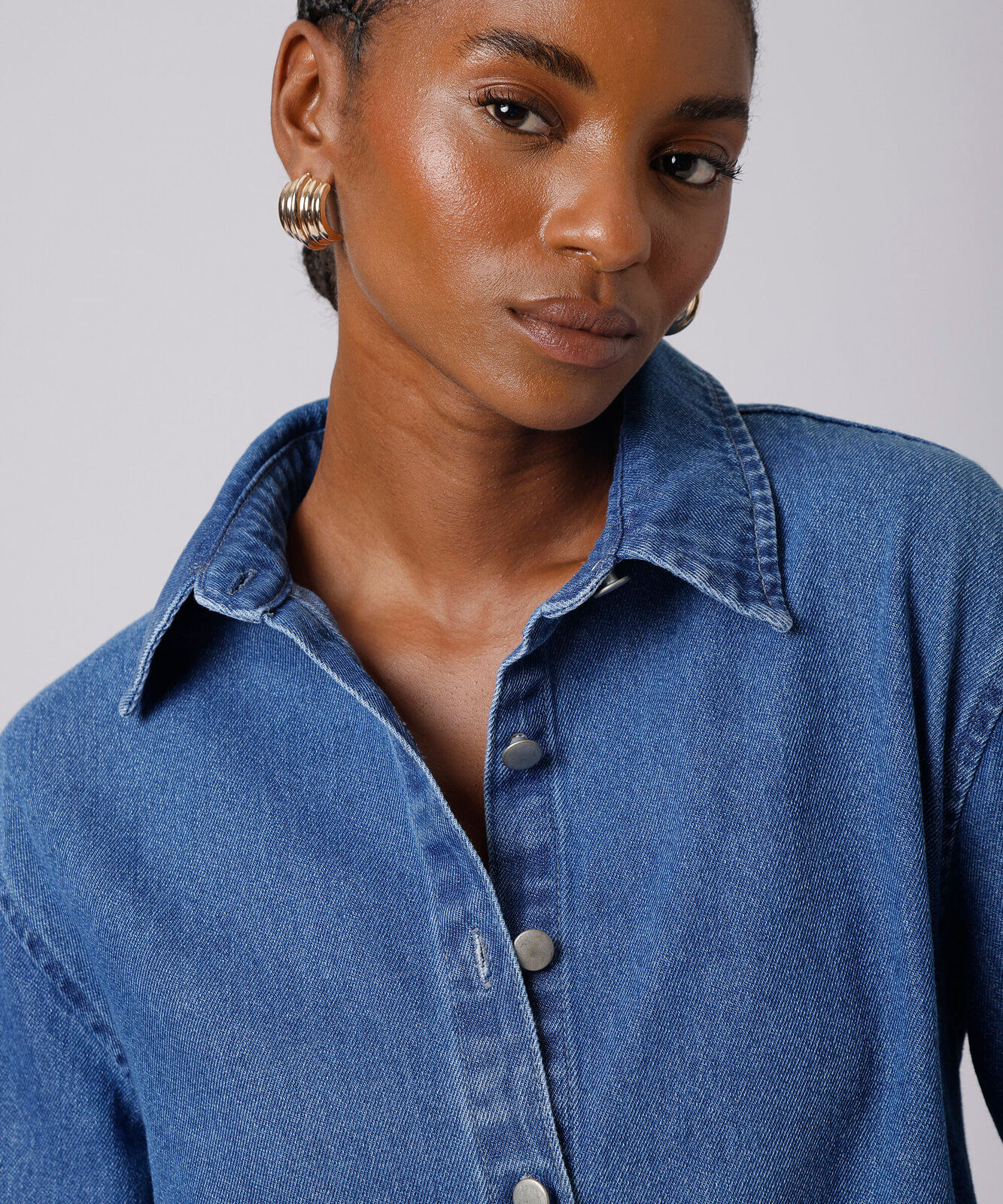camisa feminina jeans manga longa mindset azul