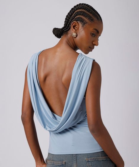 blusa feminina decote degagê costas mindset azul