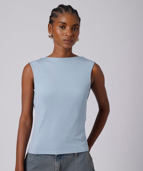 blusa feminina decote degagê costas mindset azul