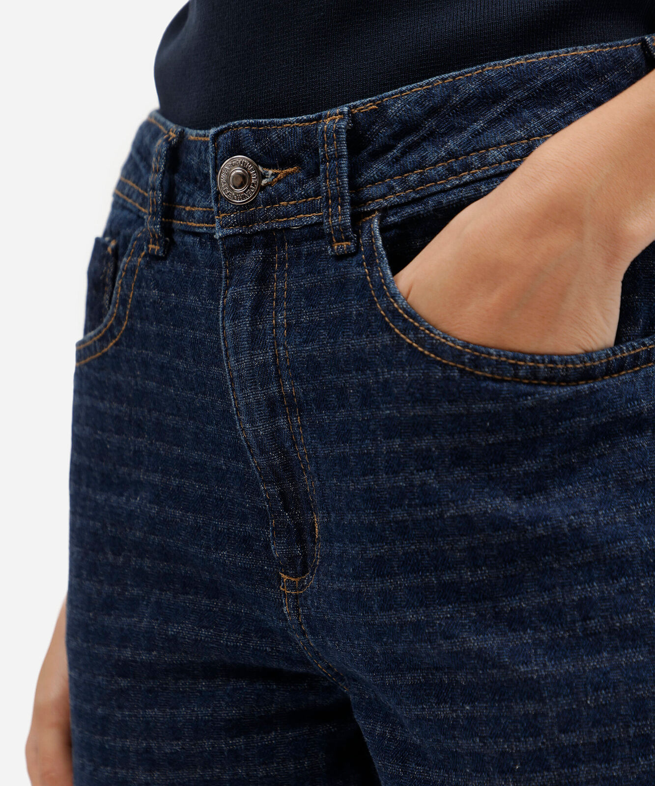 calça wide leg slim feminina jeans cintura alta texturizada azul