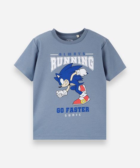 camiseta infantil com algodão manga curta sonic azul