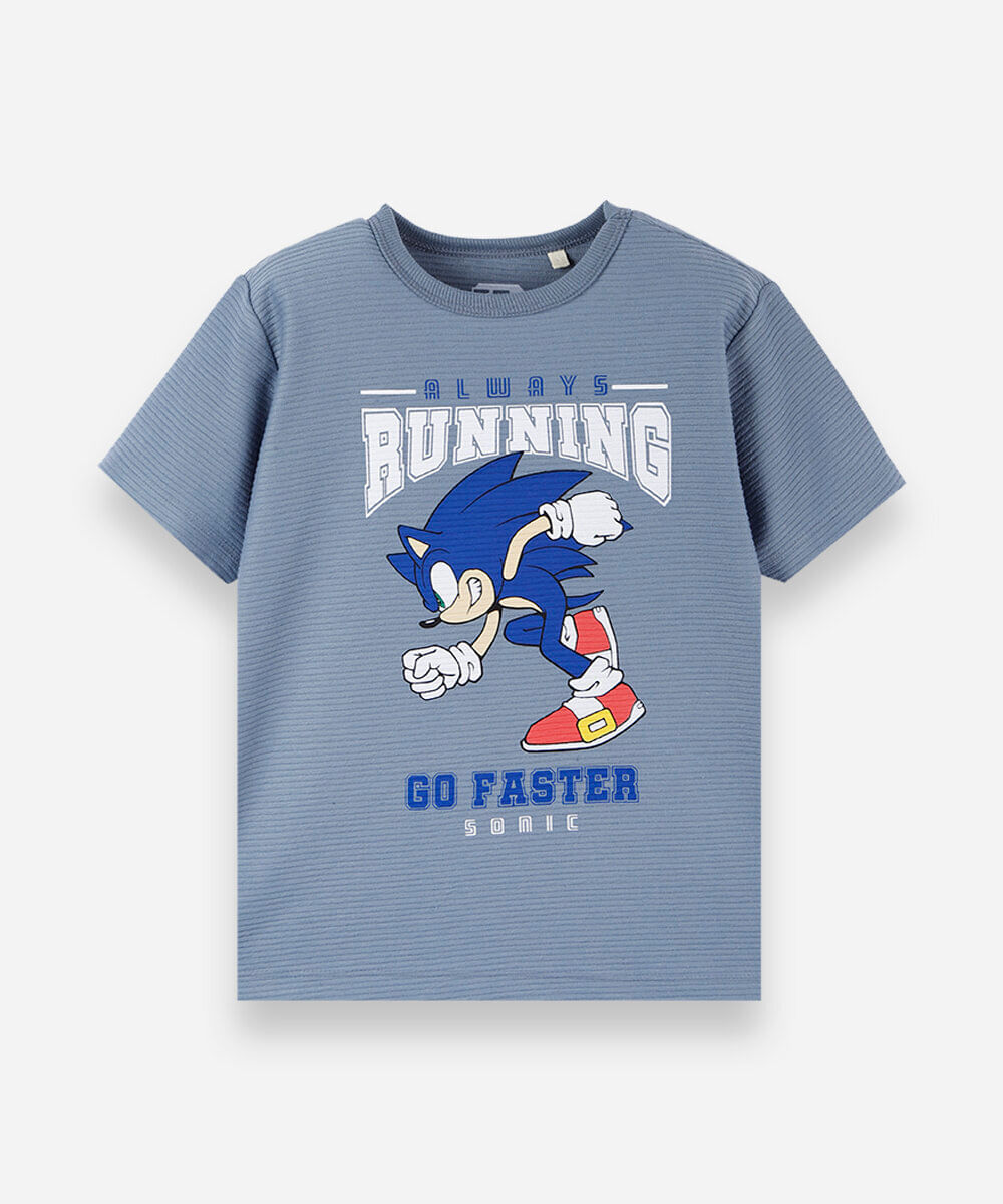 camiseta infantil com algodão manga curta sonic azul