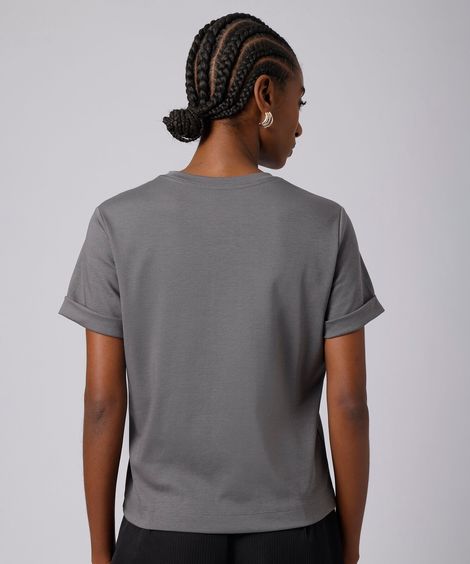 camiseta feminina de algodão peruano manga curta dobrada mindset cinza