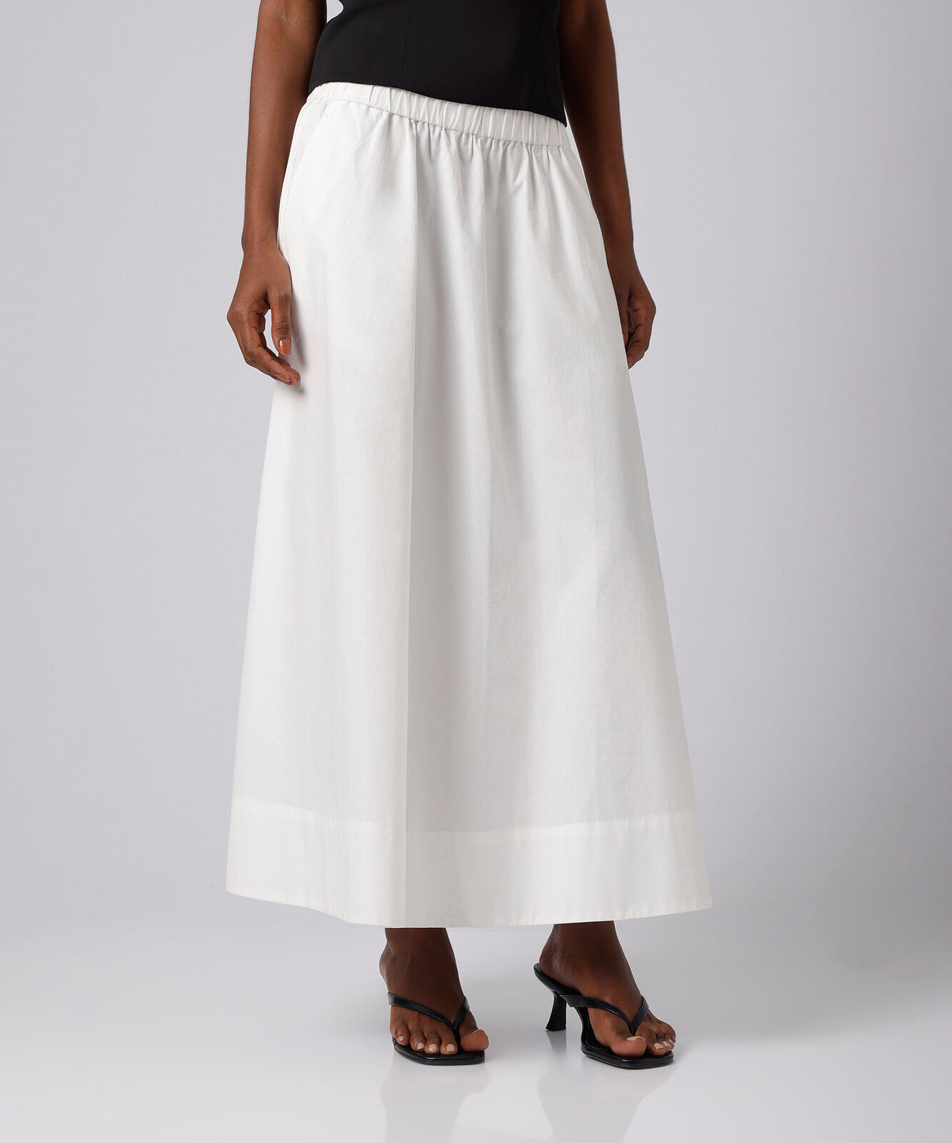 saia longa feminina de algodão cós elástico mindset off white