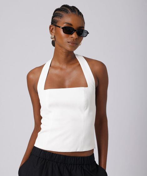 blusa cropped feminina frente única mindset off white