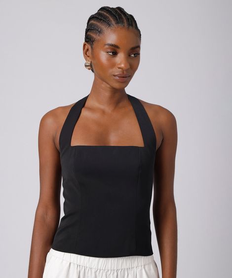 blusa cropped feminina frente única mindset preta