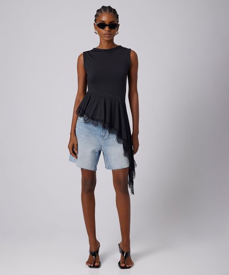 bermuda alongada feminina jeans com barra a fio mindset azul