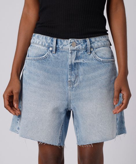 bermuda alongada feminina jeans com barra a fio mindset azul