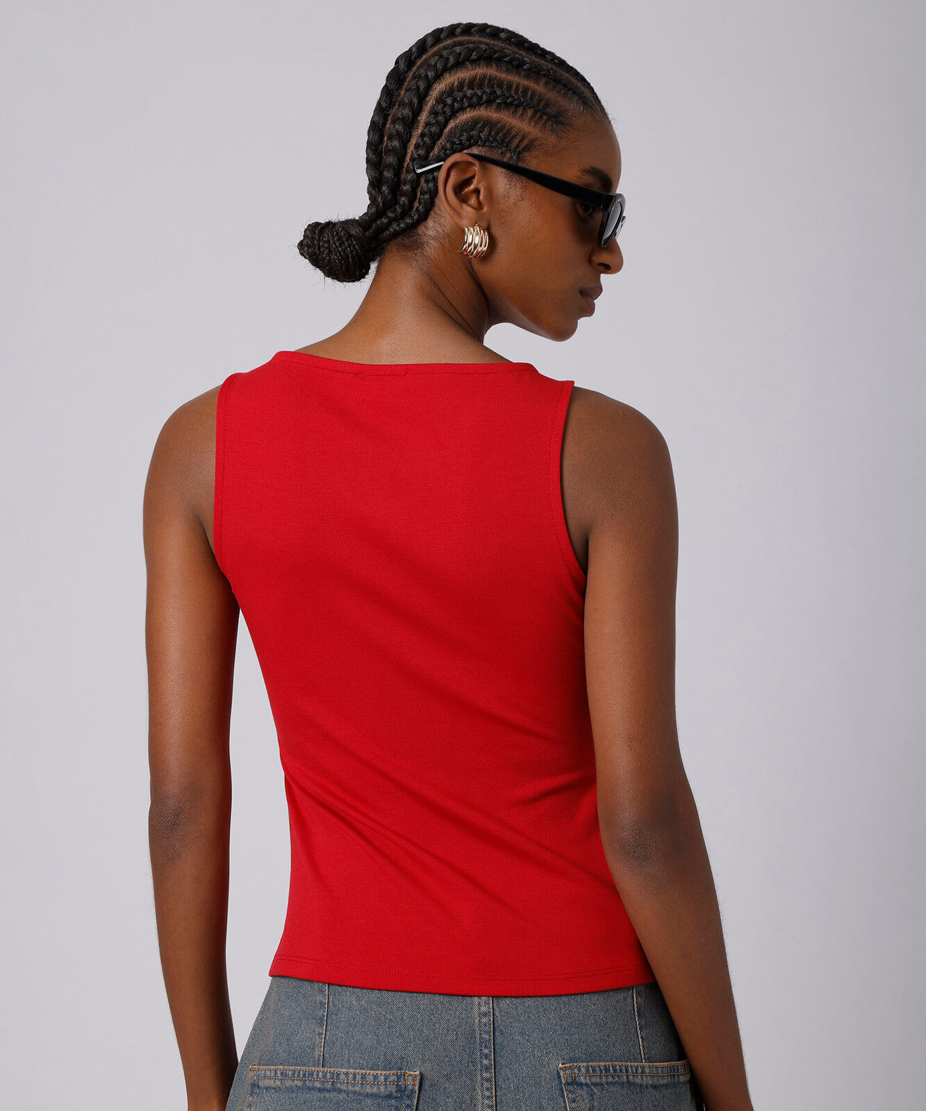 regata feminina com viscose decote canoa franzida mindset vermelha