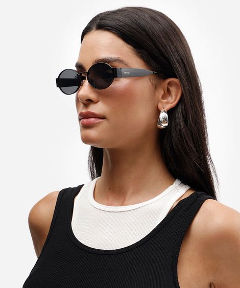 óculos de sol feminino redondo de metal triton preto