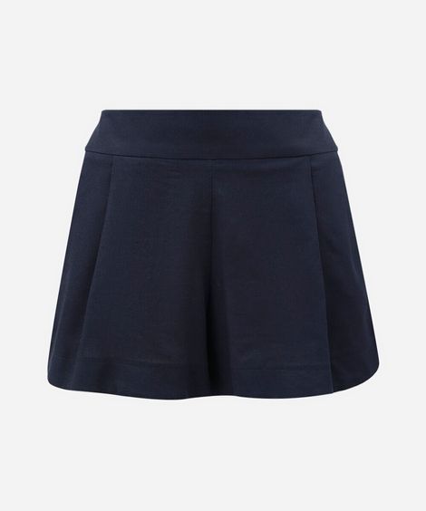 short feminino com linho e pregas azul