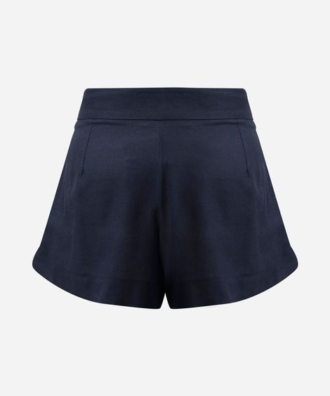 short feminino com linho e pregas azul