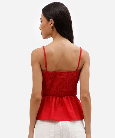 top feminino de alcinha em tricoline com lastex e babado peplum vermelha