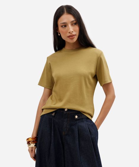 camiseta básica feminina de algodão peruano verde