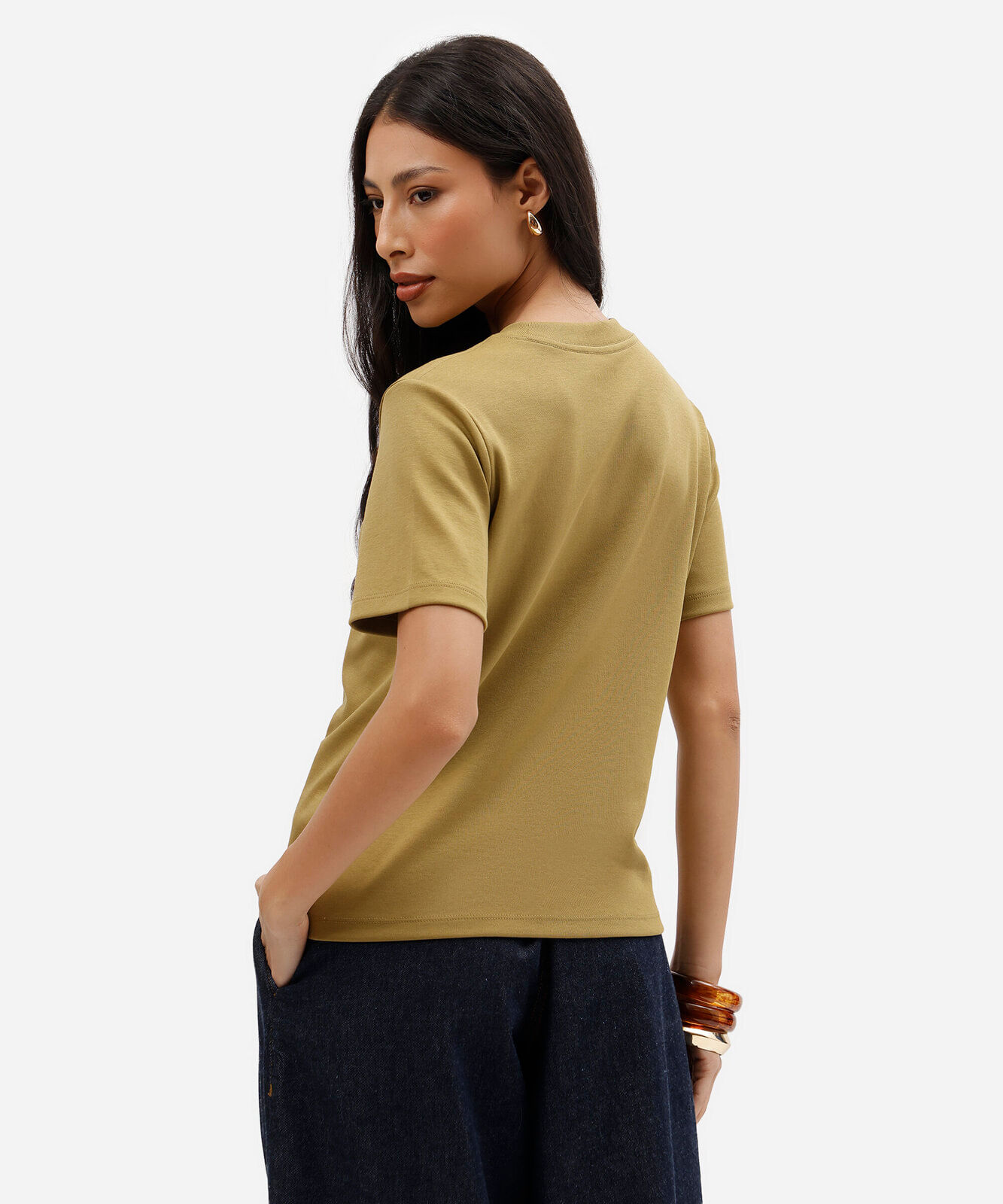 camiseta básica feminina de algodão peruano verde
