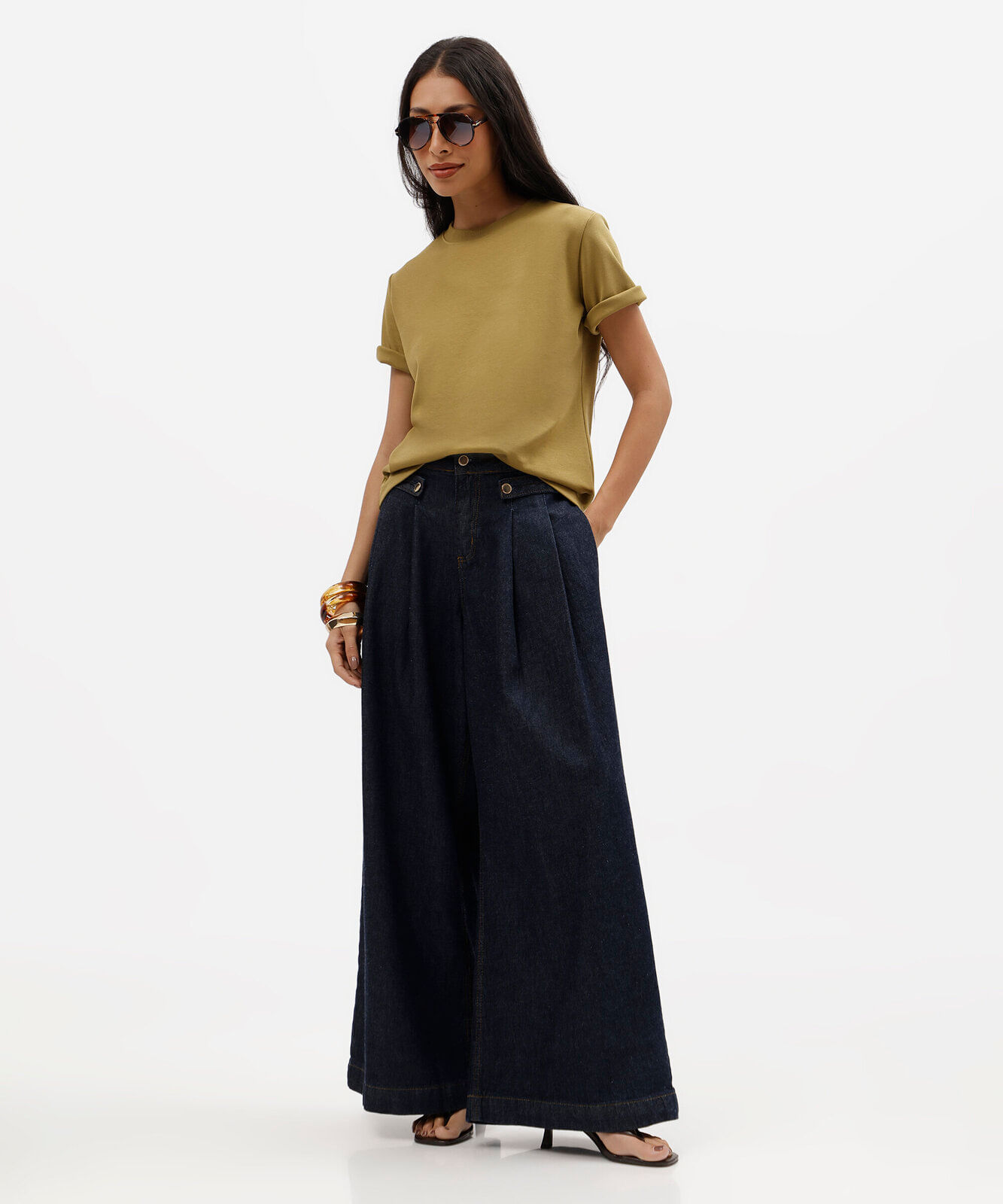 camiseta básica feminina de algodão peruano verde