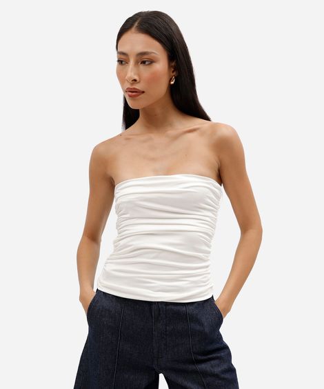 cropped feminino drapeado em malha off white
