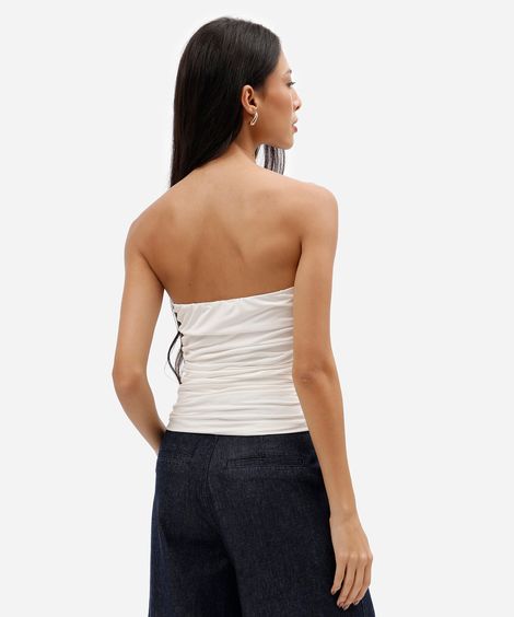cropped feminino drapeado em malha off white