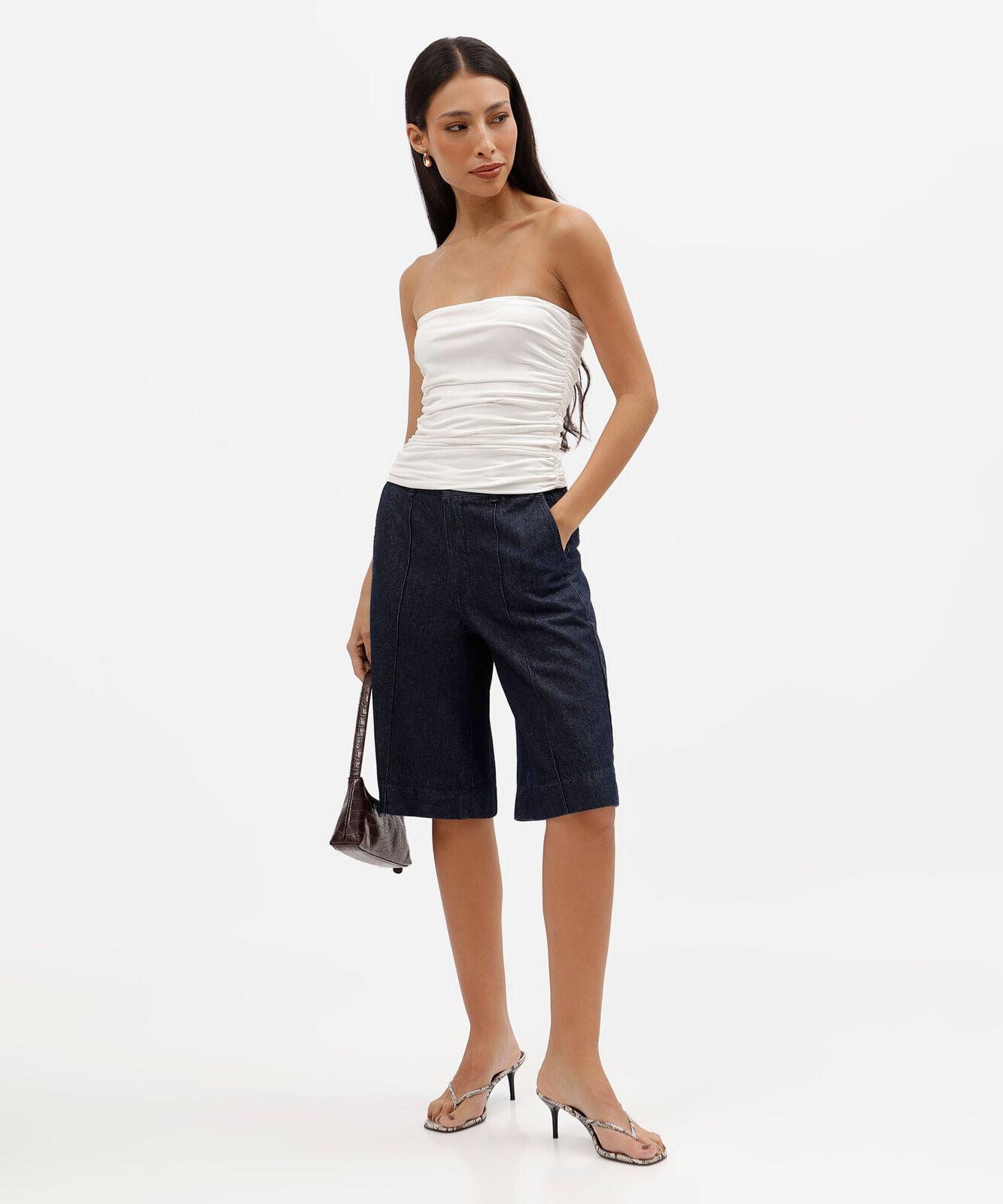 cropped feminino drapeado em malha off white