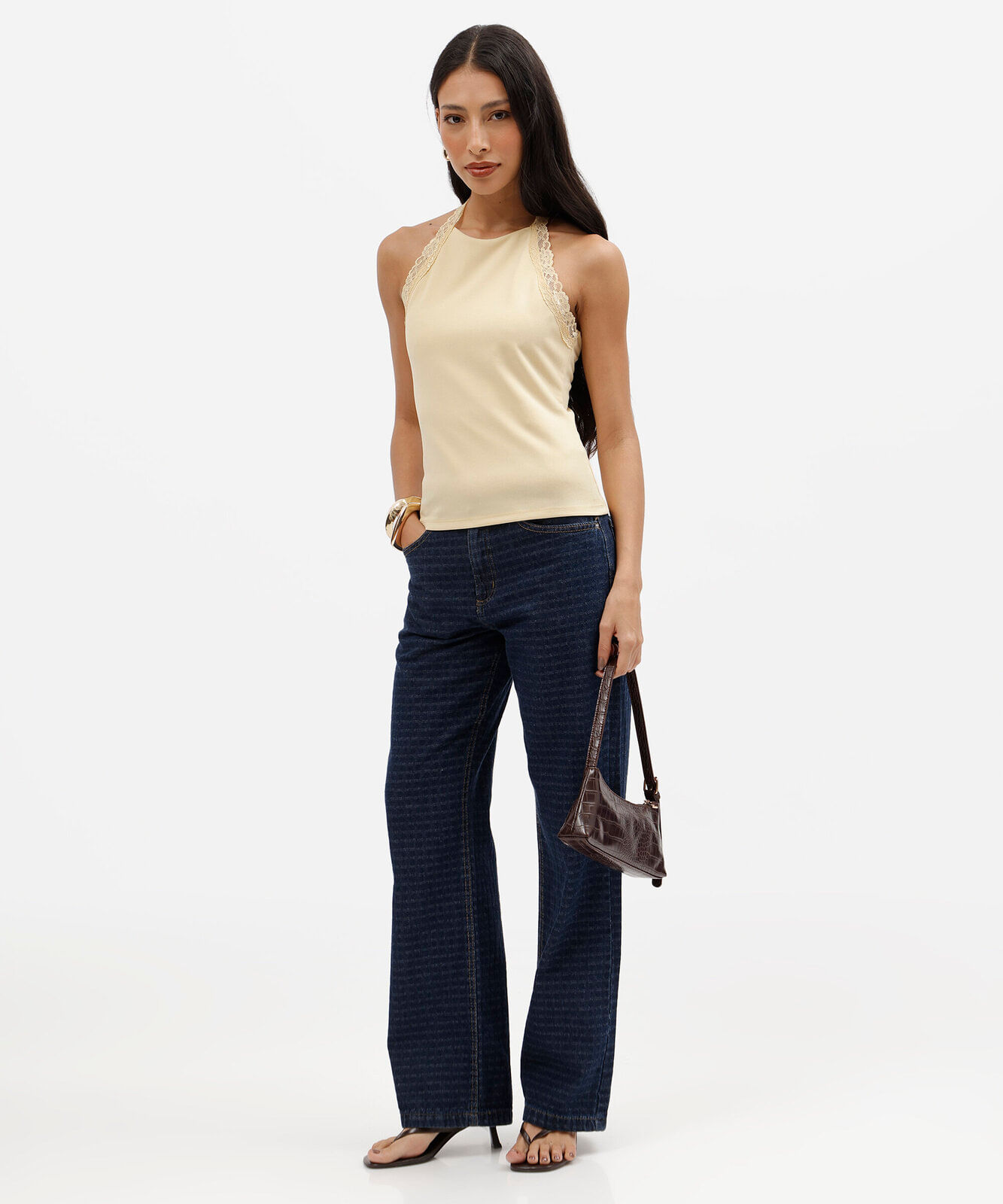blusa feminina frente única com renda amarela