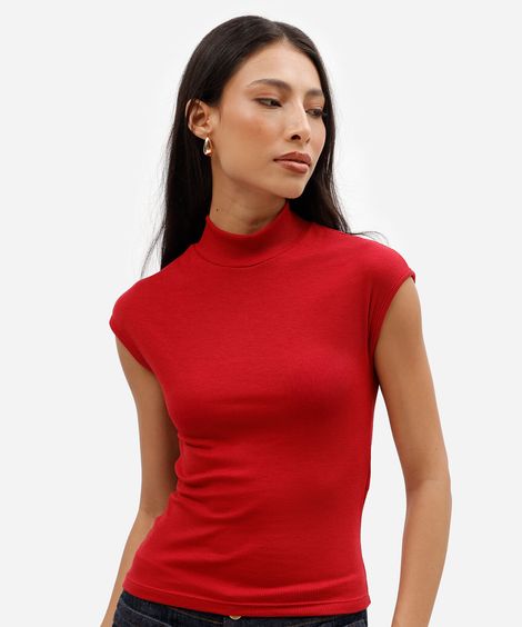 blusa muscle tee feminina gola alta canelada básica vermelha