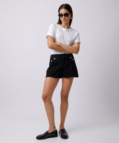 short feminino de sarja com martingales mindset preta